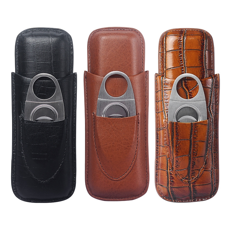 Premium Cigar Case - Gümüş Renkli Kesici Aparatlı, Taşınabilir, İki