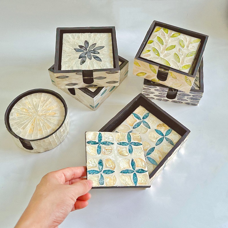 Marble Coaster Set - 6 adet Renkli Kabuk bardak altlığı