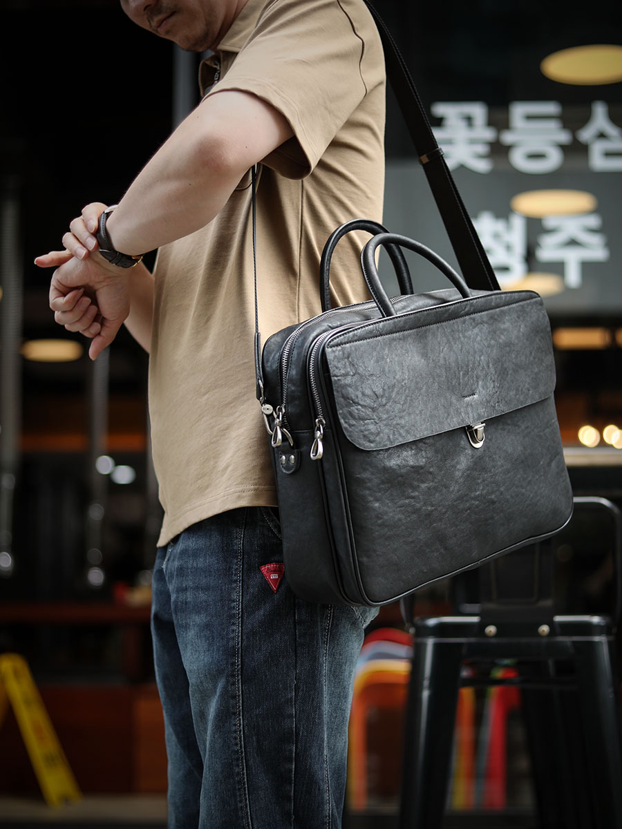 Leather Briefcase - LuxurySoft Siyah Hakiki Deri Erkek El