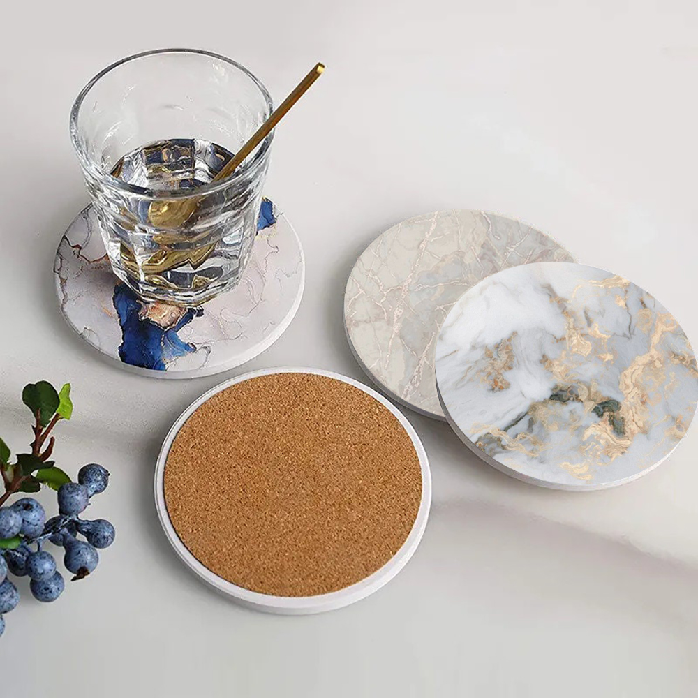 Marble Coaster Set - Beyaz Mermer Coaster Emici Seramik Bardak