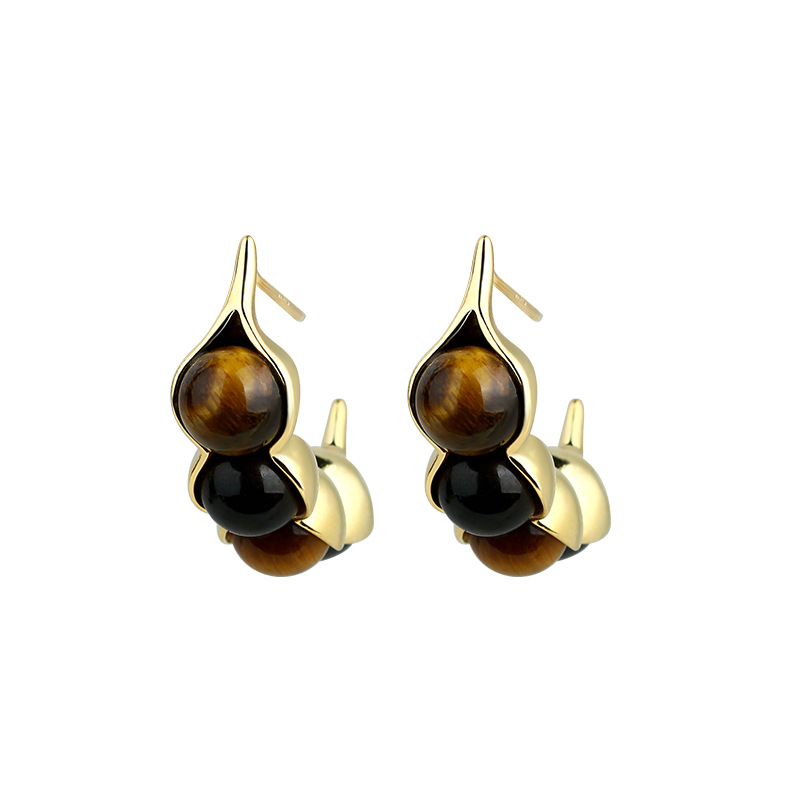 Gold Plated Jewelry - Kaplan Gözü Pod Küpe Taş Gerçek