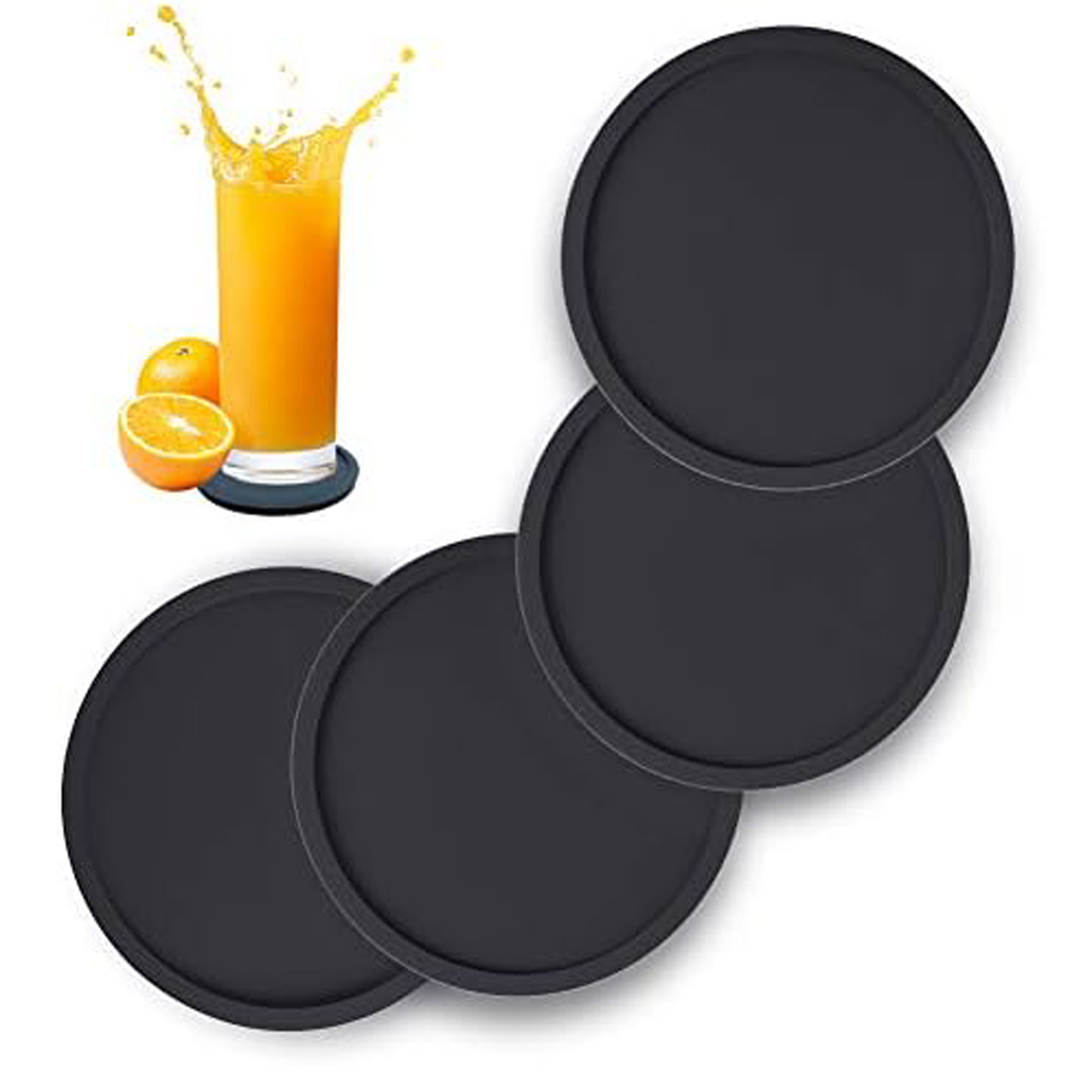 Marble Coaster Set - Kaymaz Silikon Bardak Altlıkları Büyük Siyah