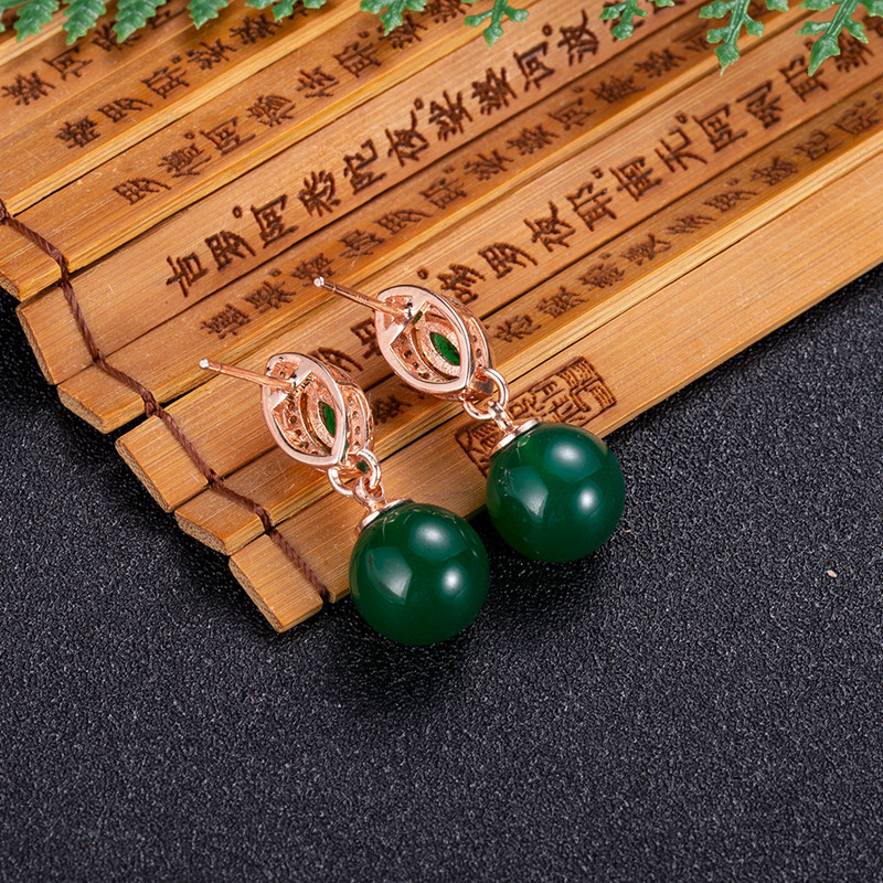 Gold Plated Jewelry - Doğal yeşim boncuk küpe moda aksesuarları