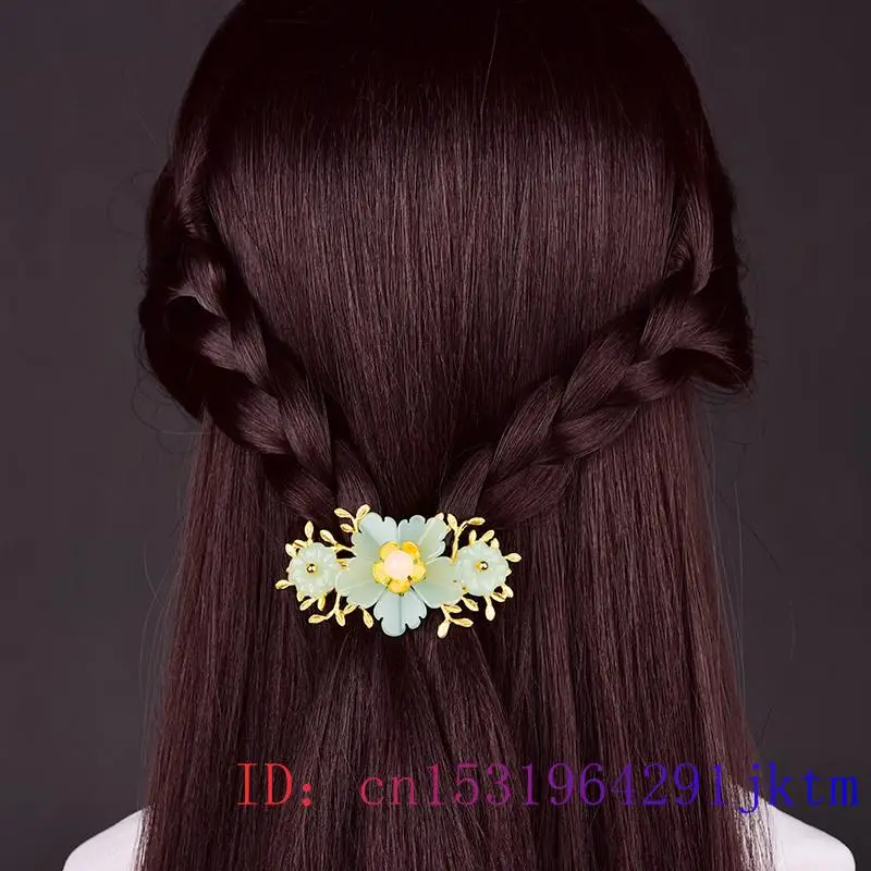 Yeşil yeşim çiçek Barrette tas - Gold Plated Jewelry incelemesi ve fiyatı