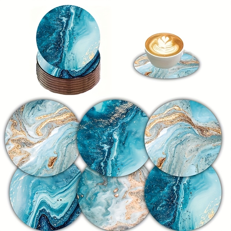2D Düz 6 Parça Mavi Okyanus Yu - Marble Coaster Set incelemesi ve fiyatı