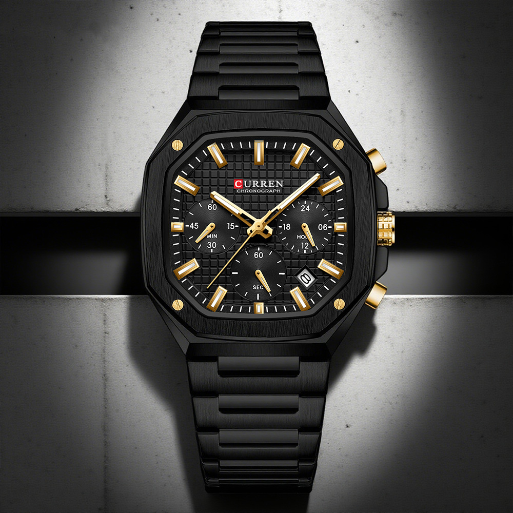 CURREN Lüks Kare Chrono İzle E - Luxury Watch Men incelemesi ve fiyatı
